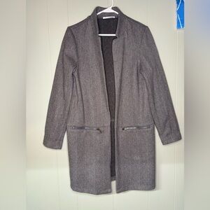 Herringbone Tweed Khaki Color Long Jacket